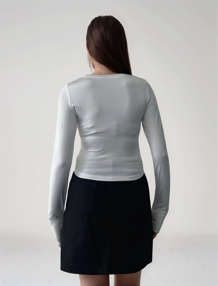 White Basic Solid Fitted Top