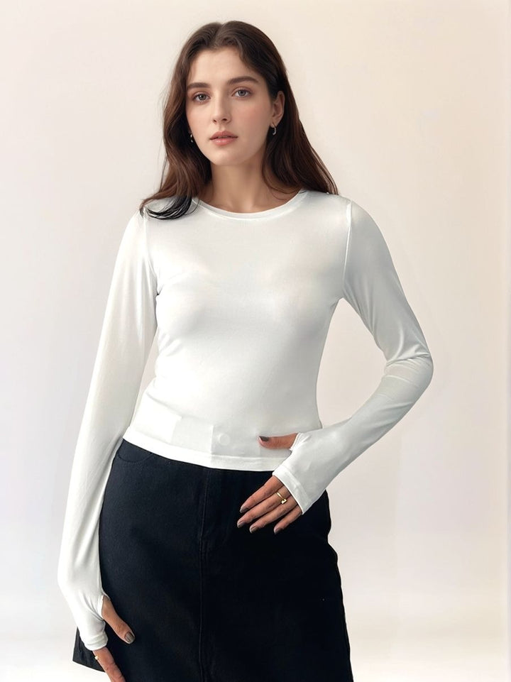 White Basic Solid Fitted Top