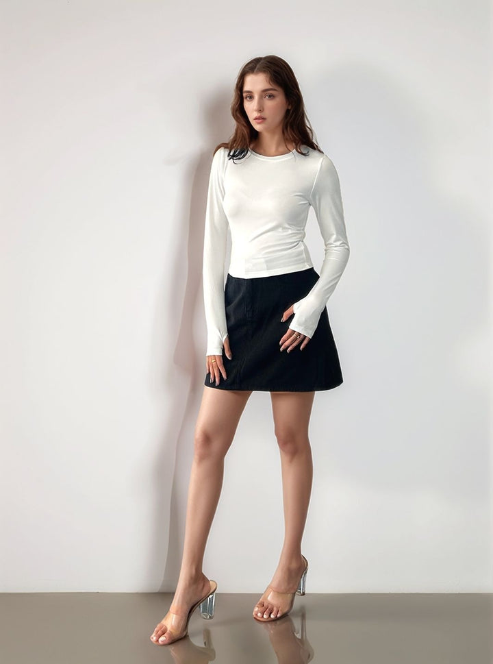 White Basic Solid Fitted Top