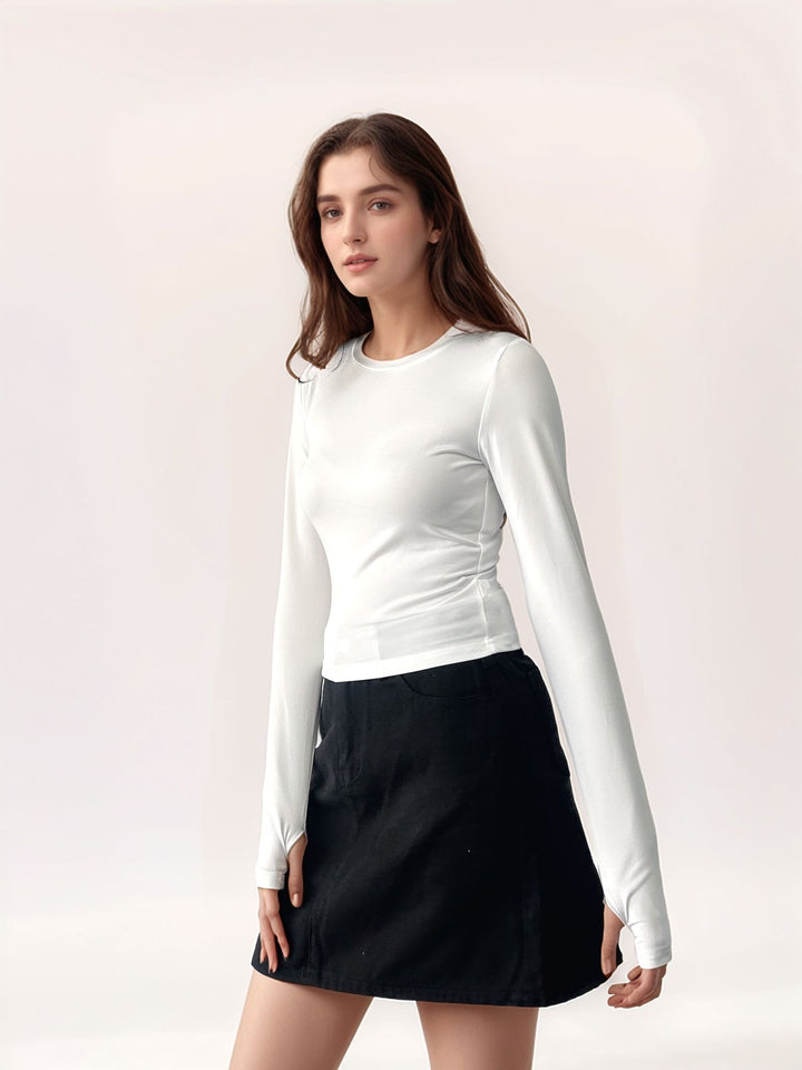 White Basic Solid Fitted Top