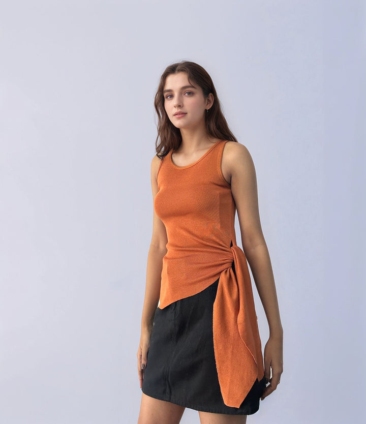 Orange Sleeveless Wrap Top