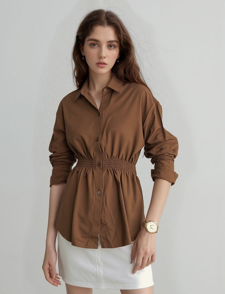Brown Over Sized Smocking Shirt