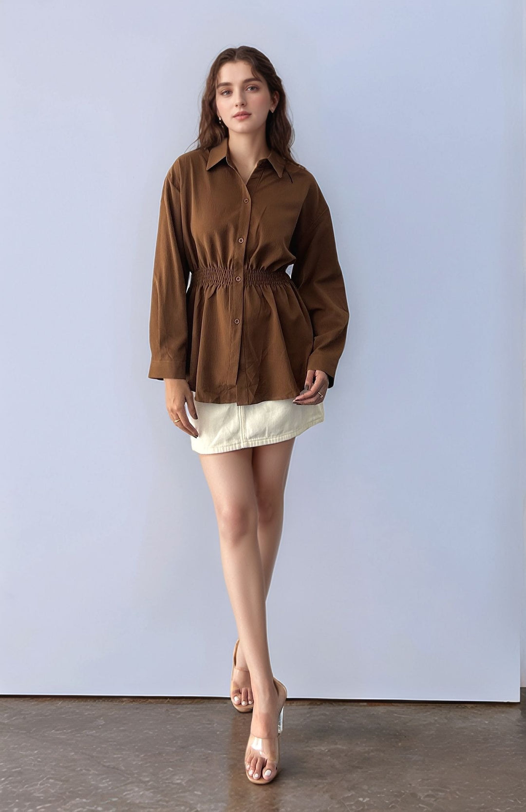 Brown Over Sized Smocking Shirt
