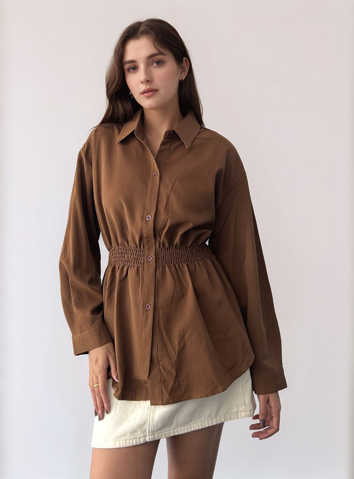 Brown Over Sized Smocking Shirt