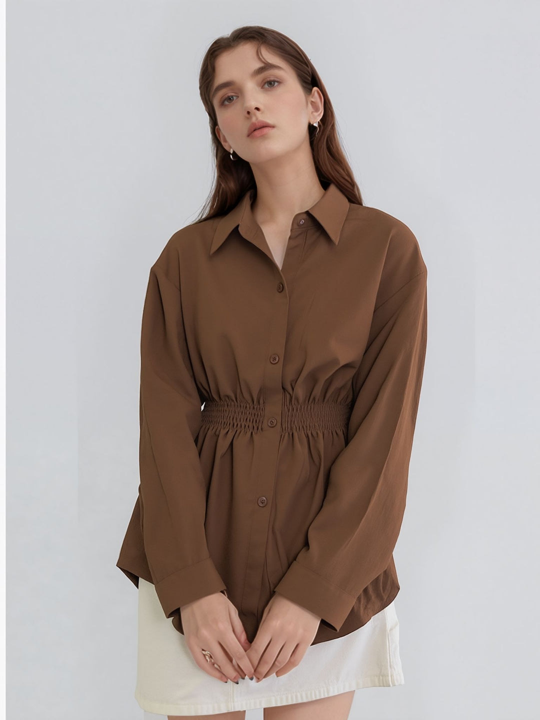 Brown Over Sized Smocking Shirt