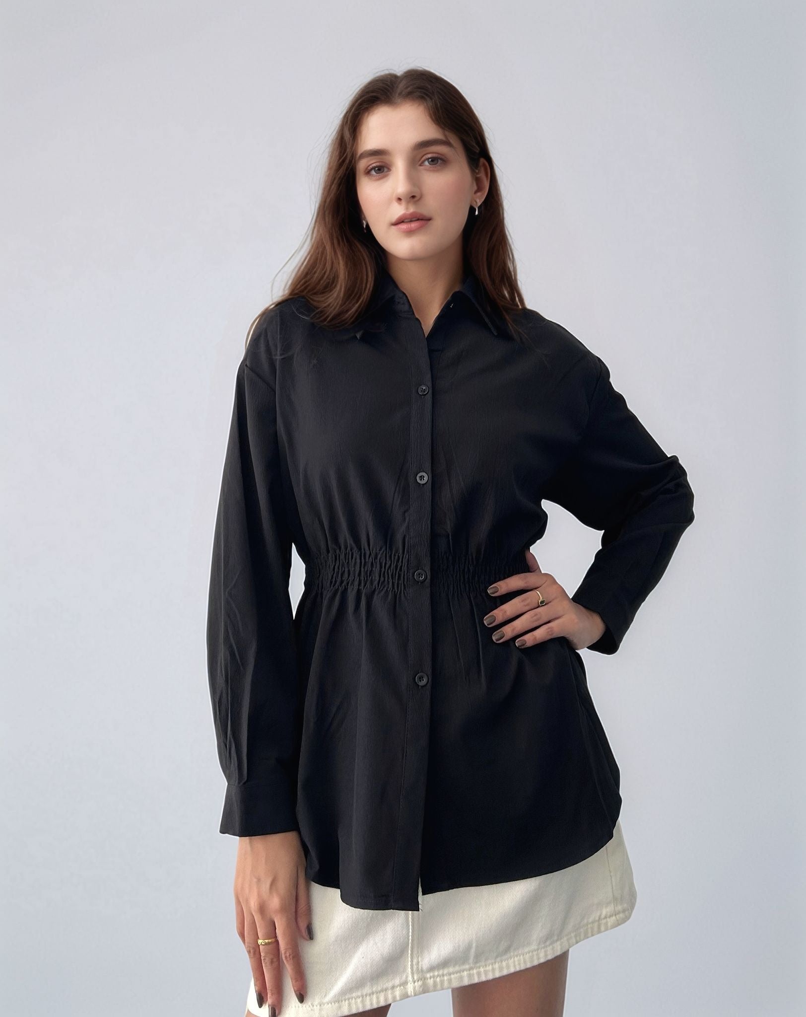 Black Over Sized Smocking Shirt