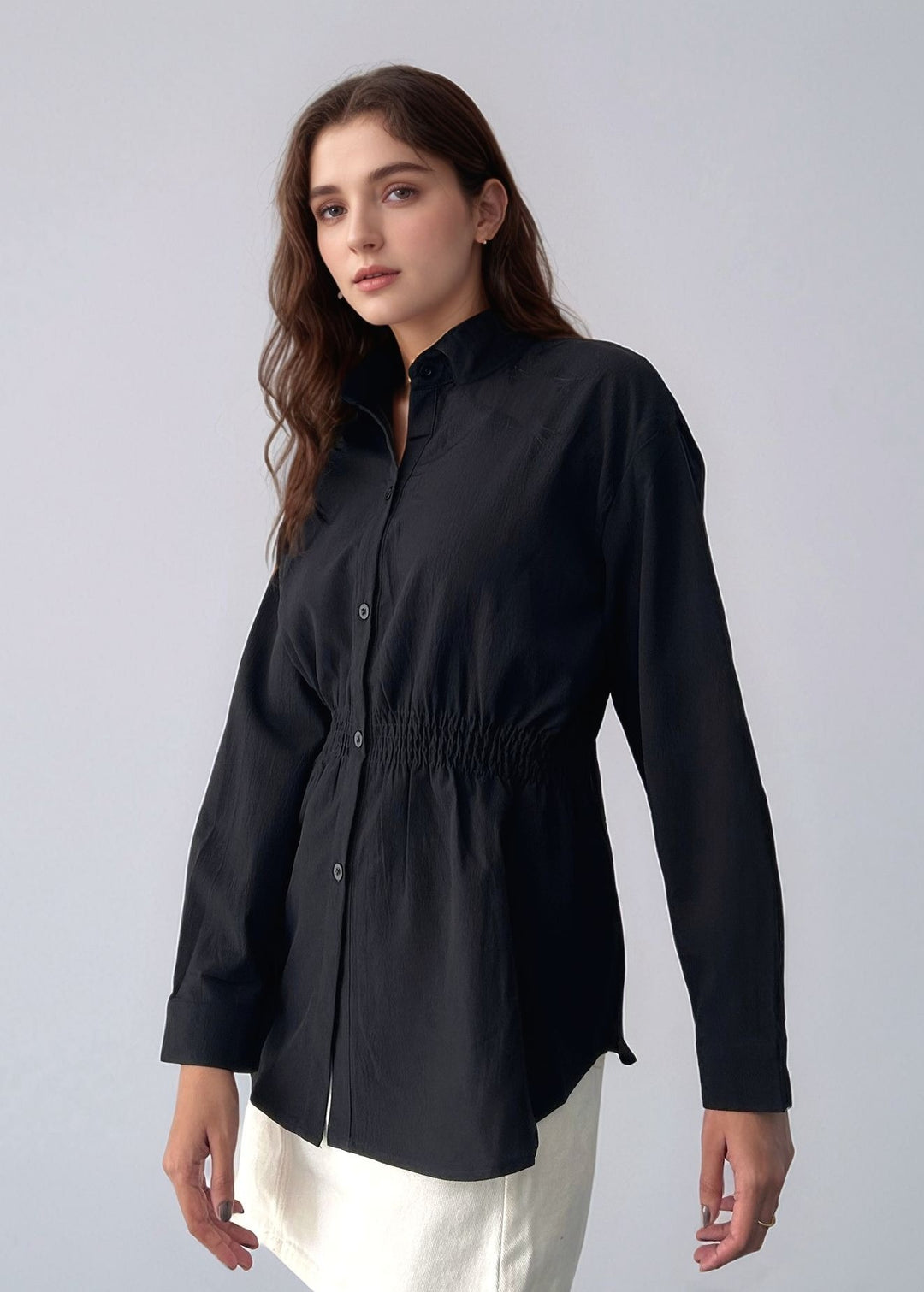 Black Over Sized Smocking Shirt