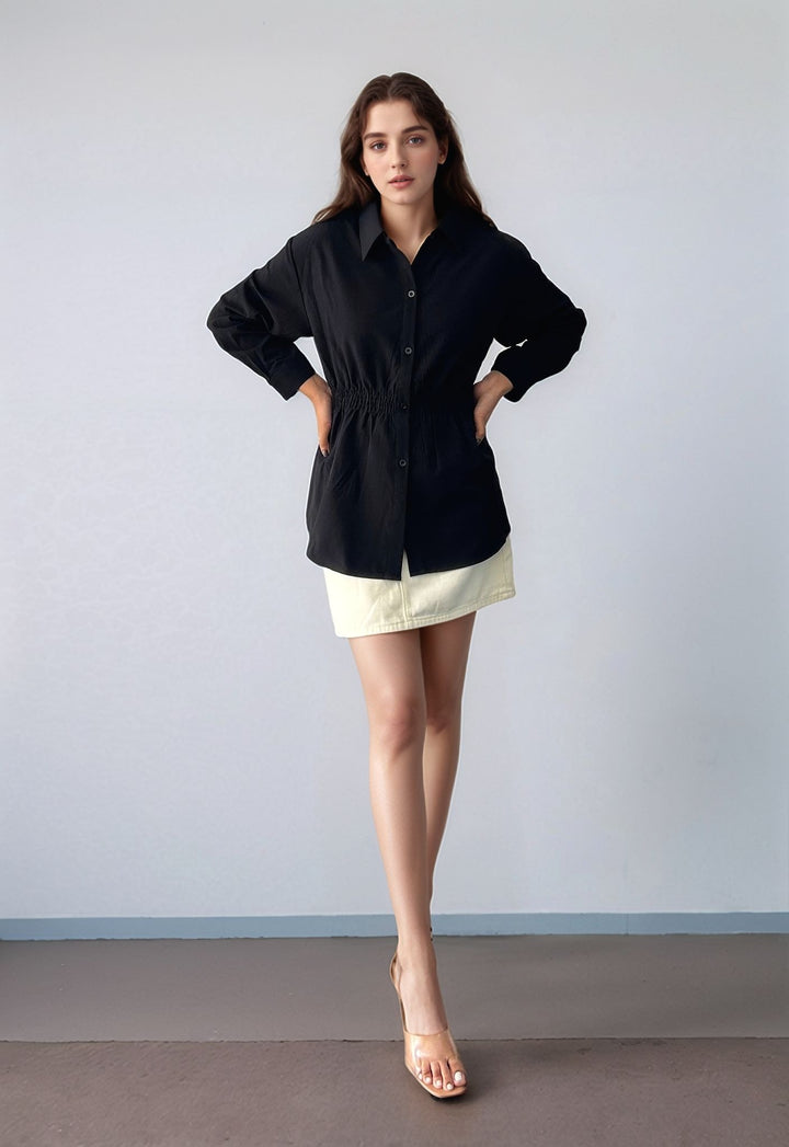 Black Over Sized Smocking Shirt