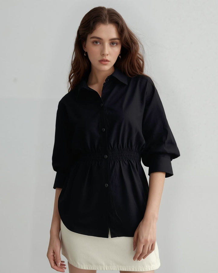 Black Over Sized Smocking Shirt