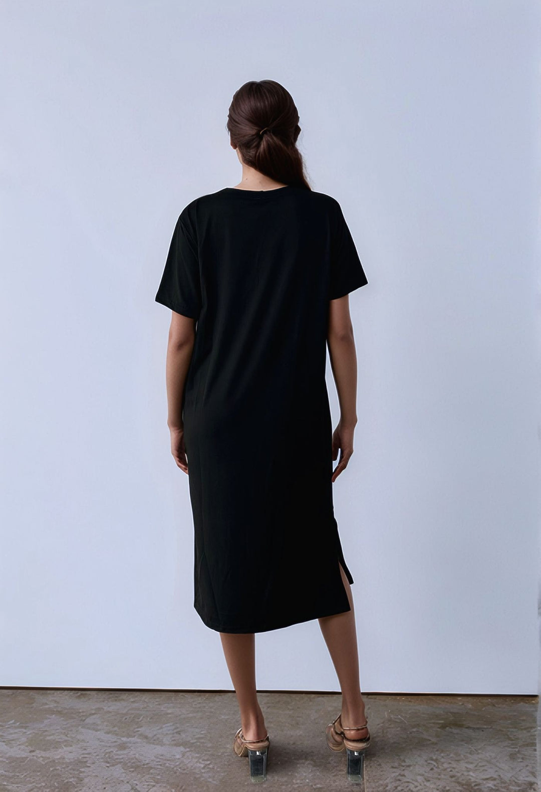 Black Front Knotting Midi Dress