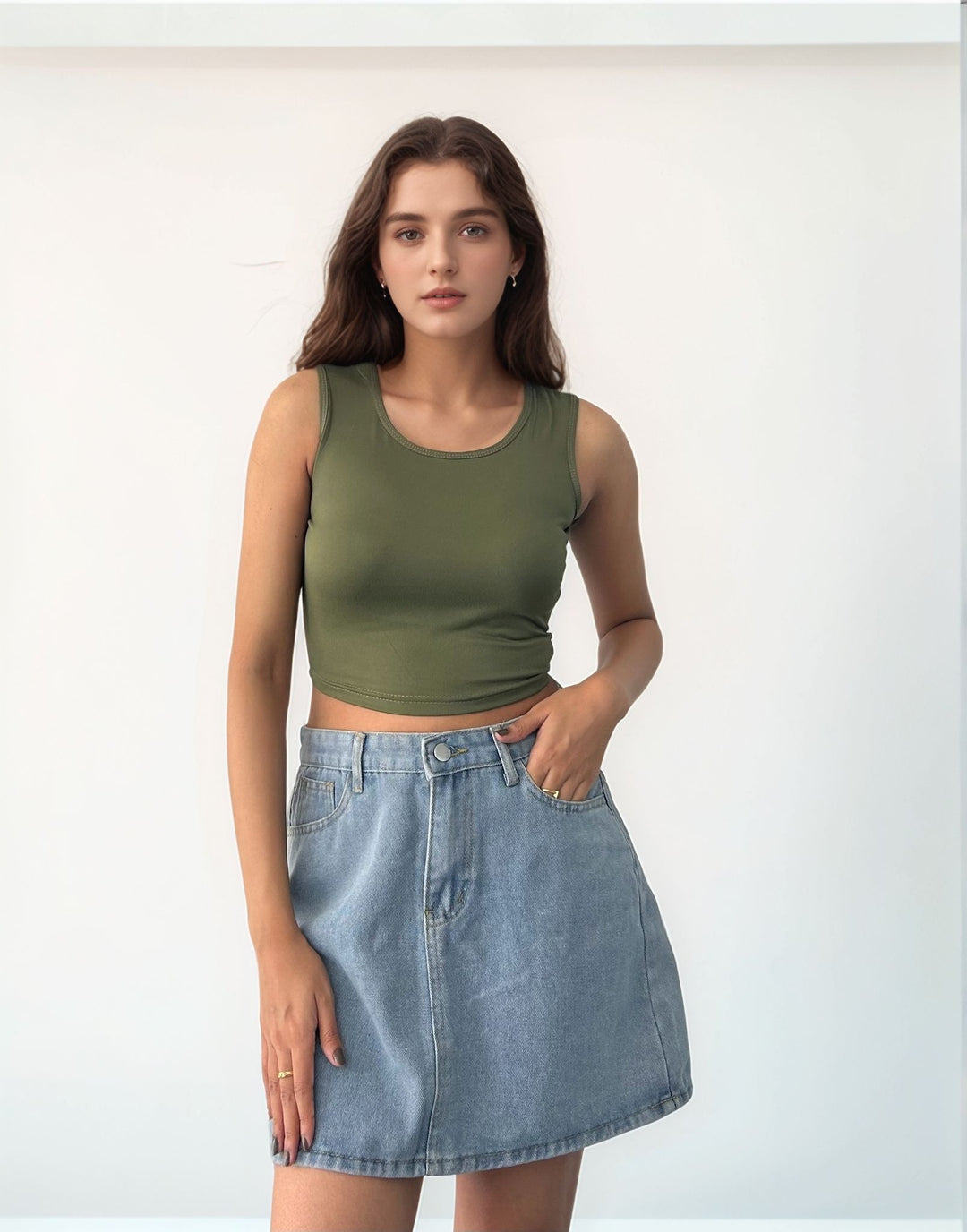 Green Basic Cropped Tank Top