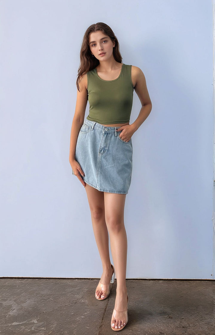 Green Basic Cropped Tank Top