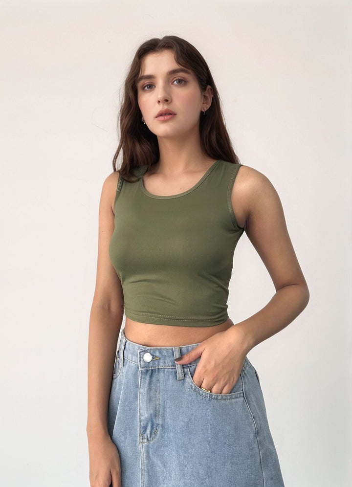 Green Basic Cropped Tank Top
