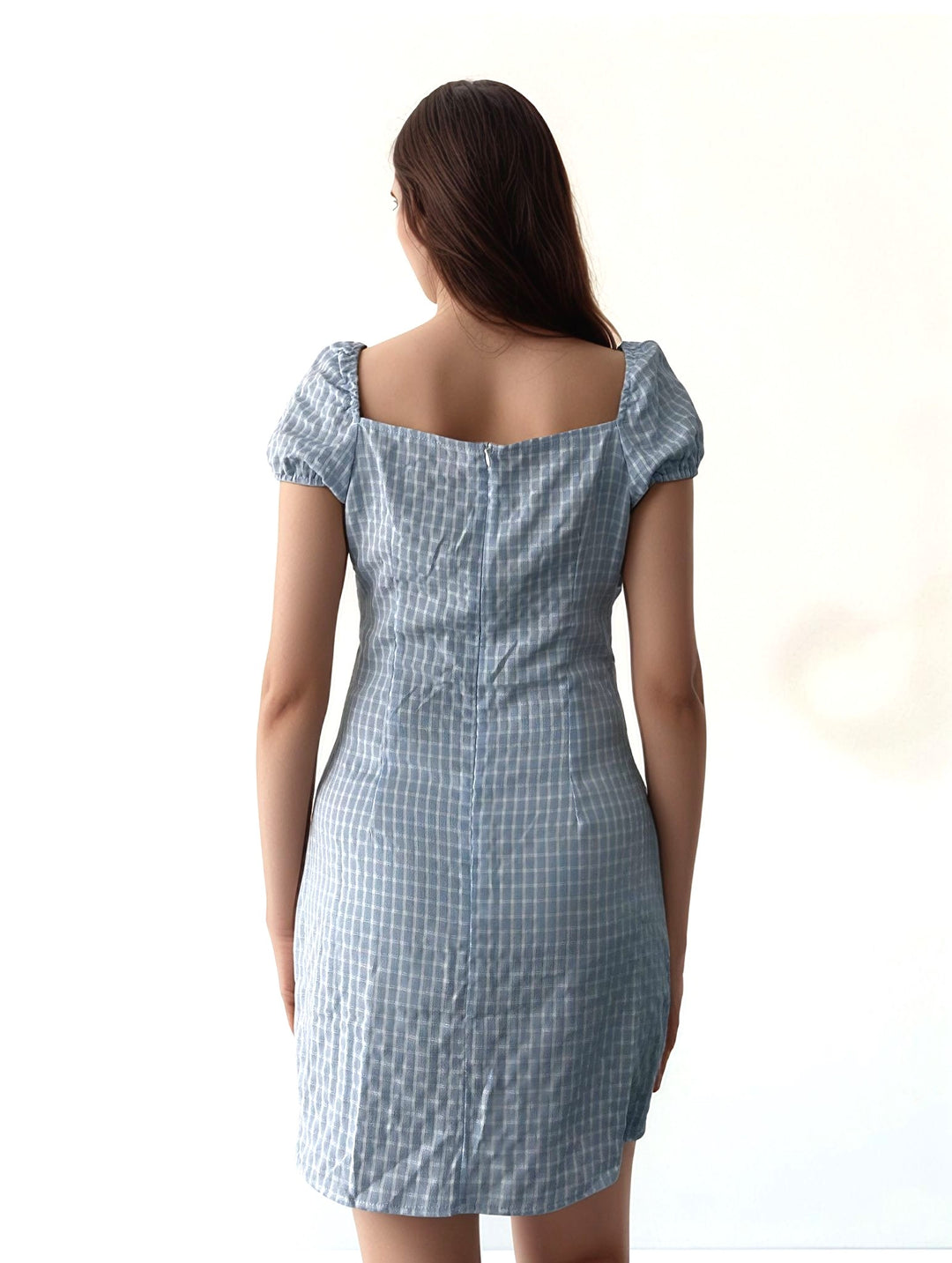 Blue Bust Gathered Cap Sleeve Mini Dress