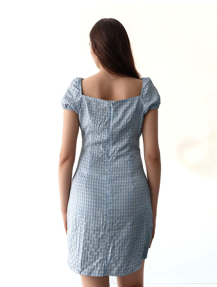 Blue Bust Gathered Cap Sleeve Mini Dress