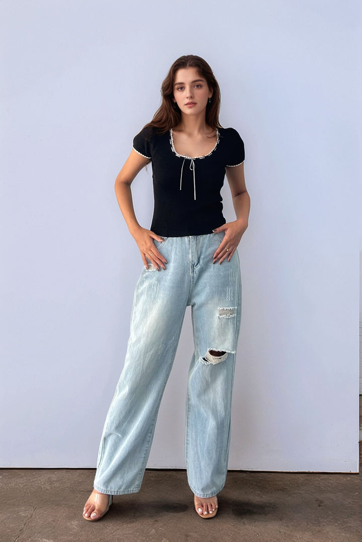 Blue Ripped Straight Denim