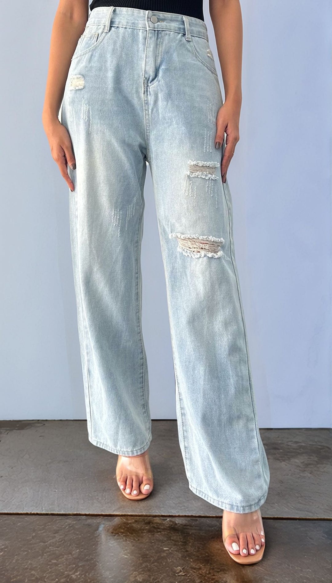 Blue Ripped Straight Denim