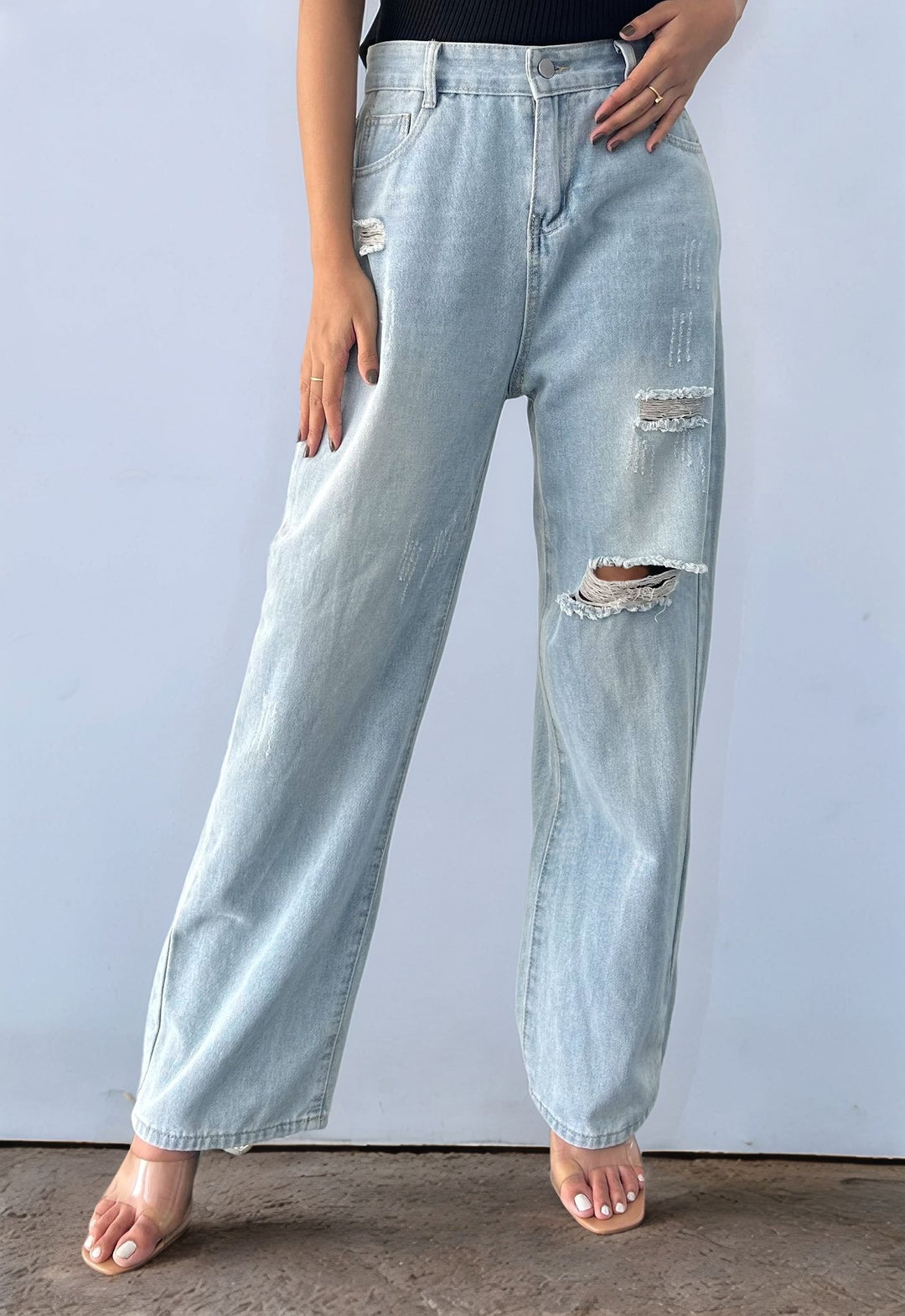 Blue Ripped Straight Denim