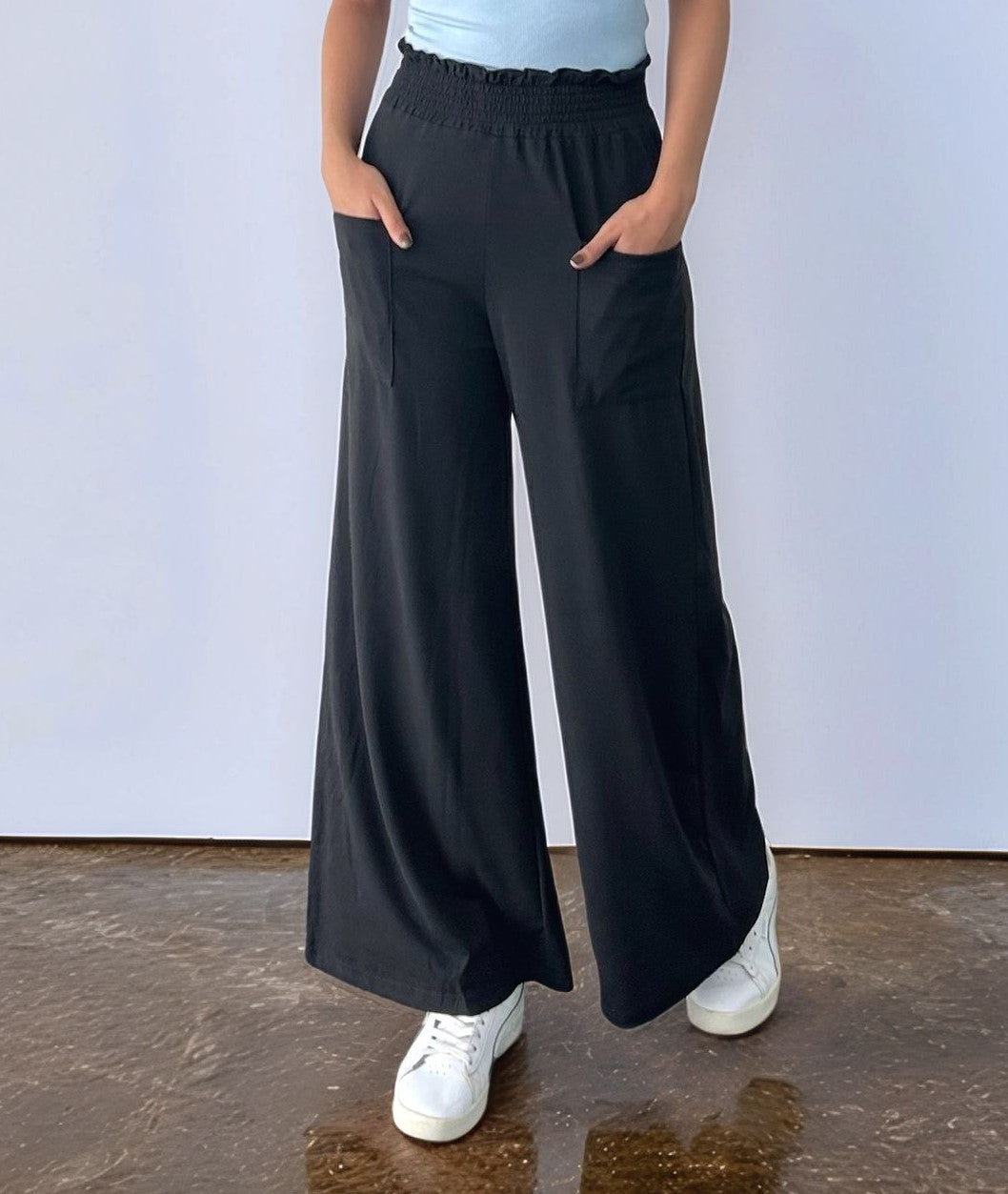 Black Ealsticated Waist Band Wide Leg Pants