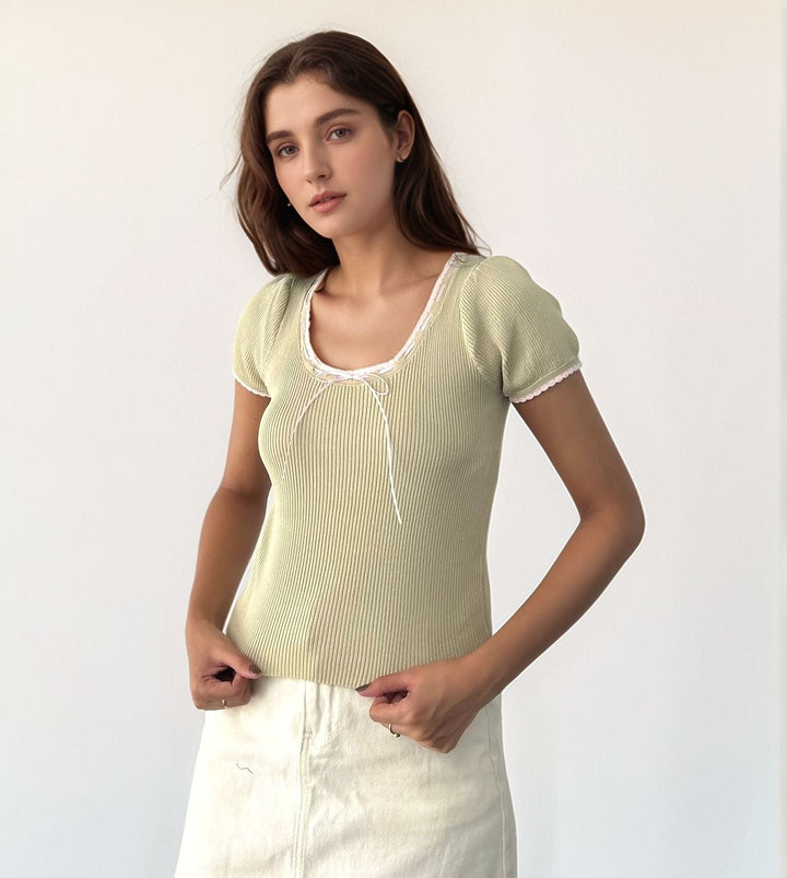 Yellow Bow With Contrast Piping Top