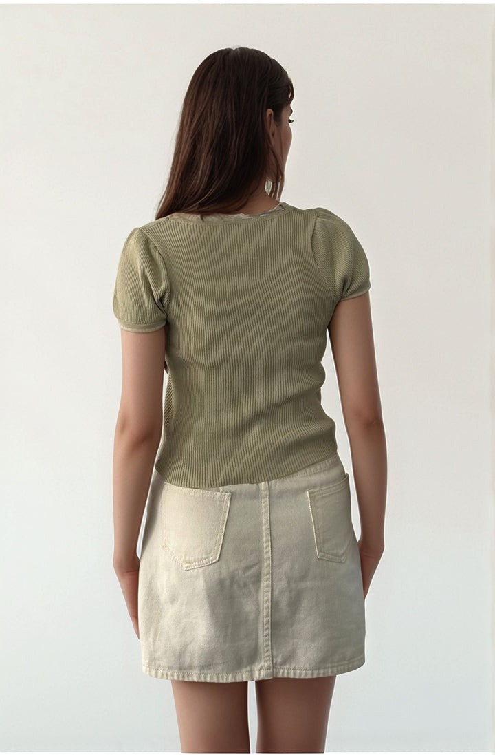 Yellow Bow With Contrast Piping Top