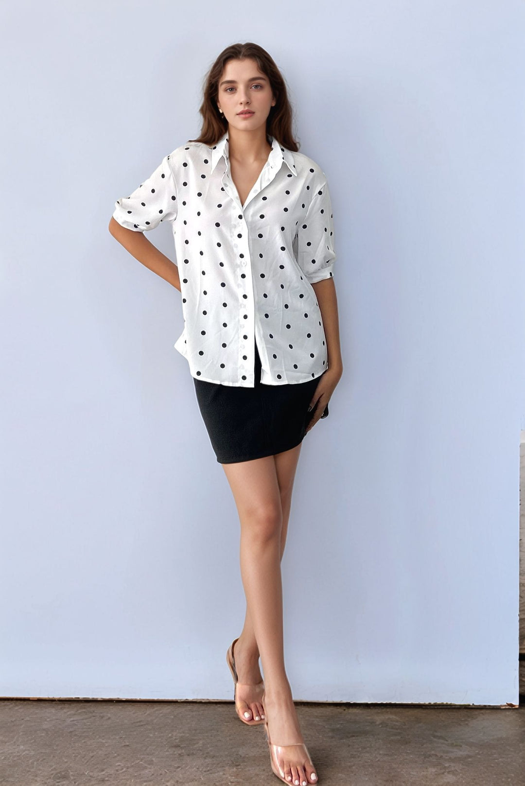 White Polka Dot Relaxed Shirt