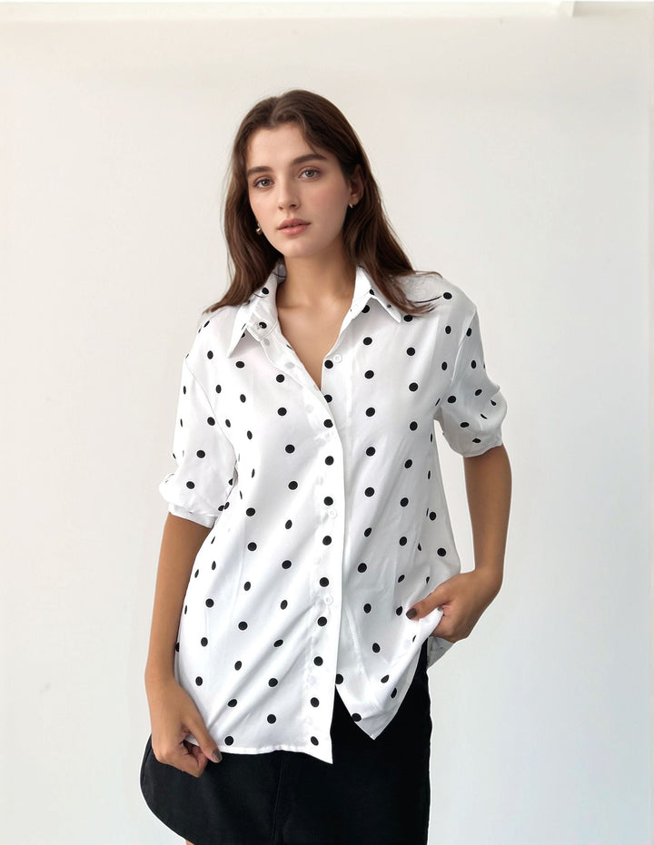 White Polka Dot Relaxed Shirt