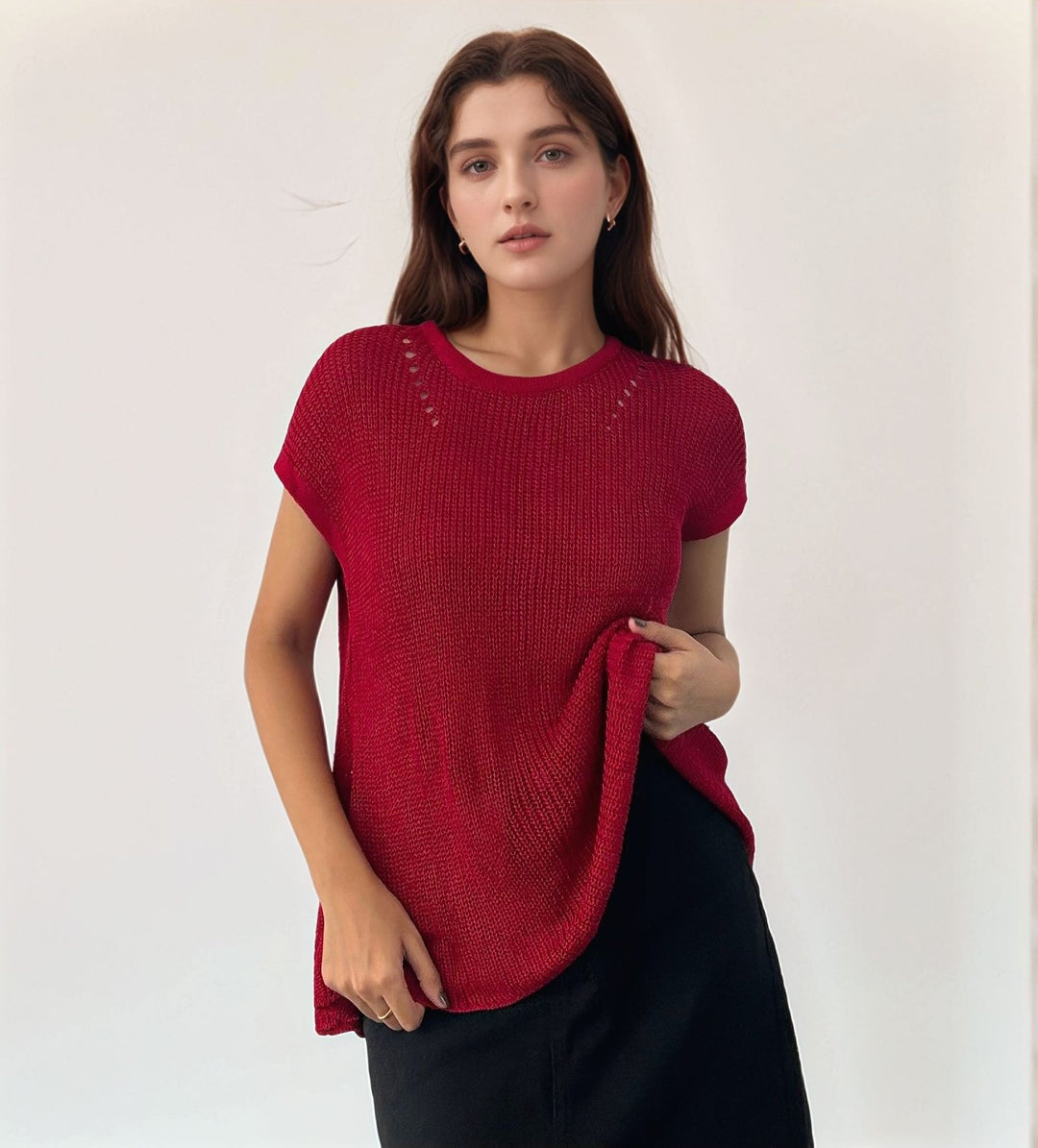 Wine Back Button Through Top