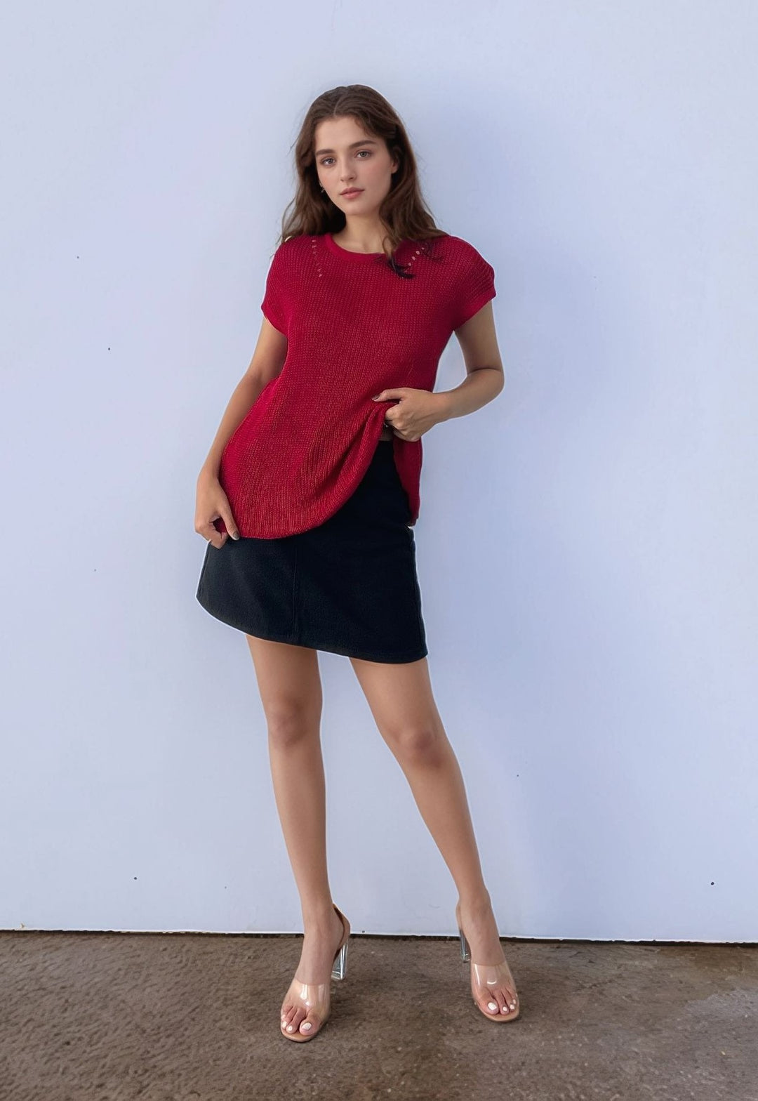 Wine Back Button Through Top