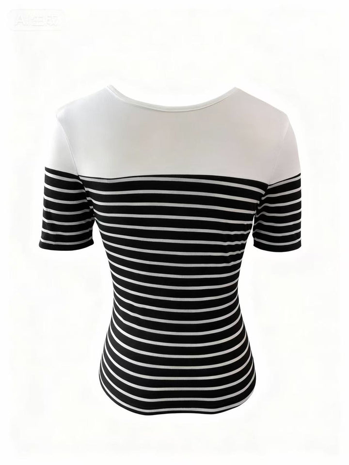 White Short Sleeve Striped Back Bow Top