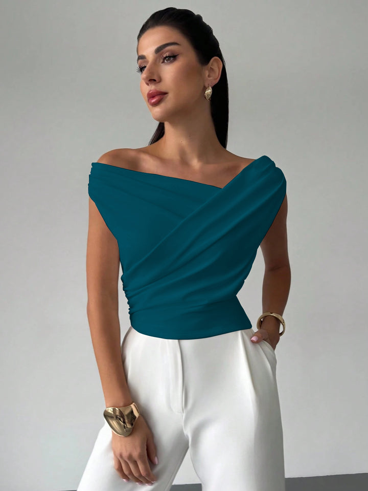 Teal One Shoulder Wrap Top
