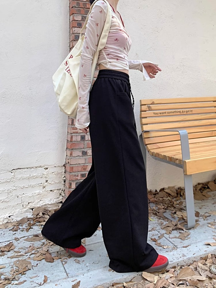 Black High Waist Attached Drawstring Pant