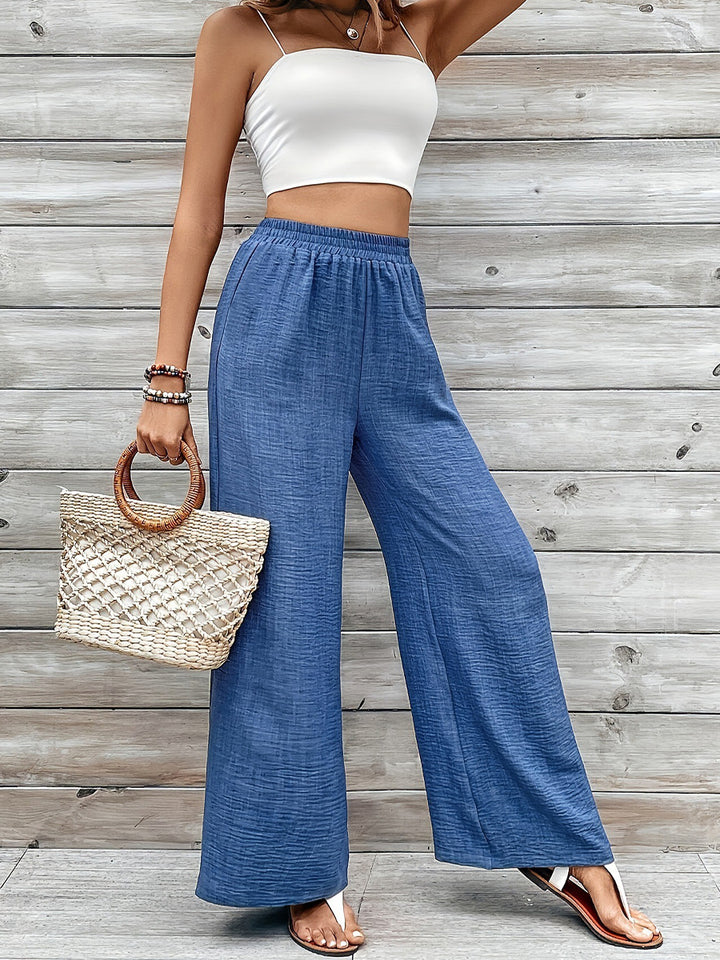 Blue Textured Wide Leg Pants