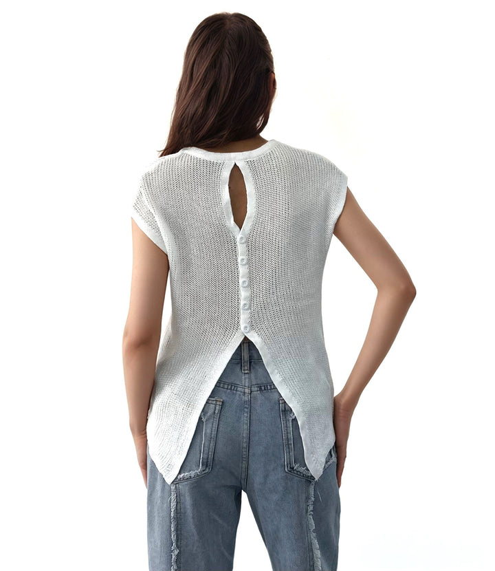 White Back Button Through Top