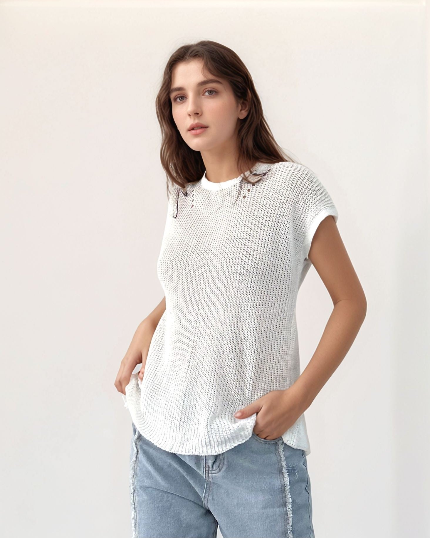 White Back Button Through Top