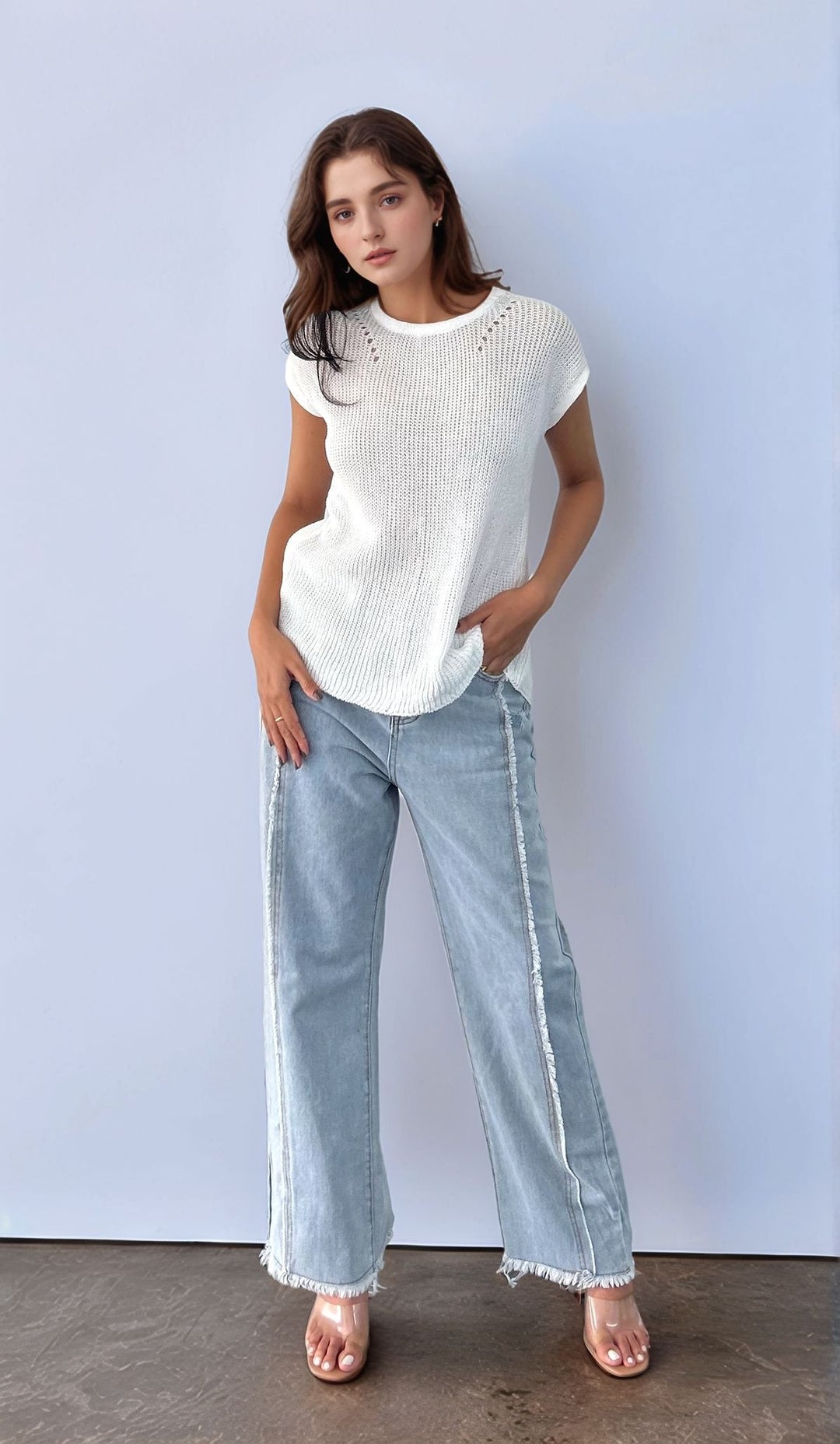 White Back Button Through Top