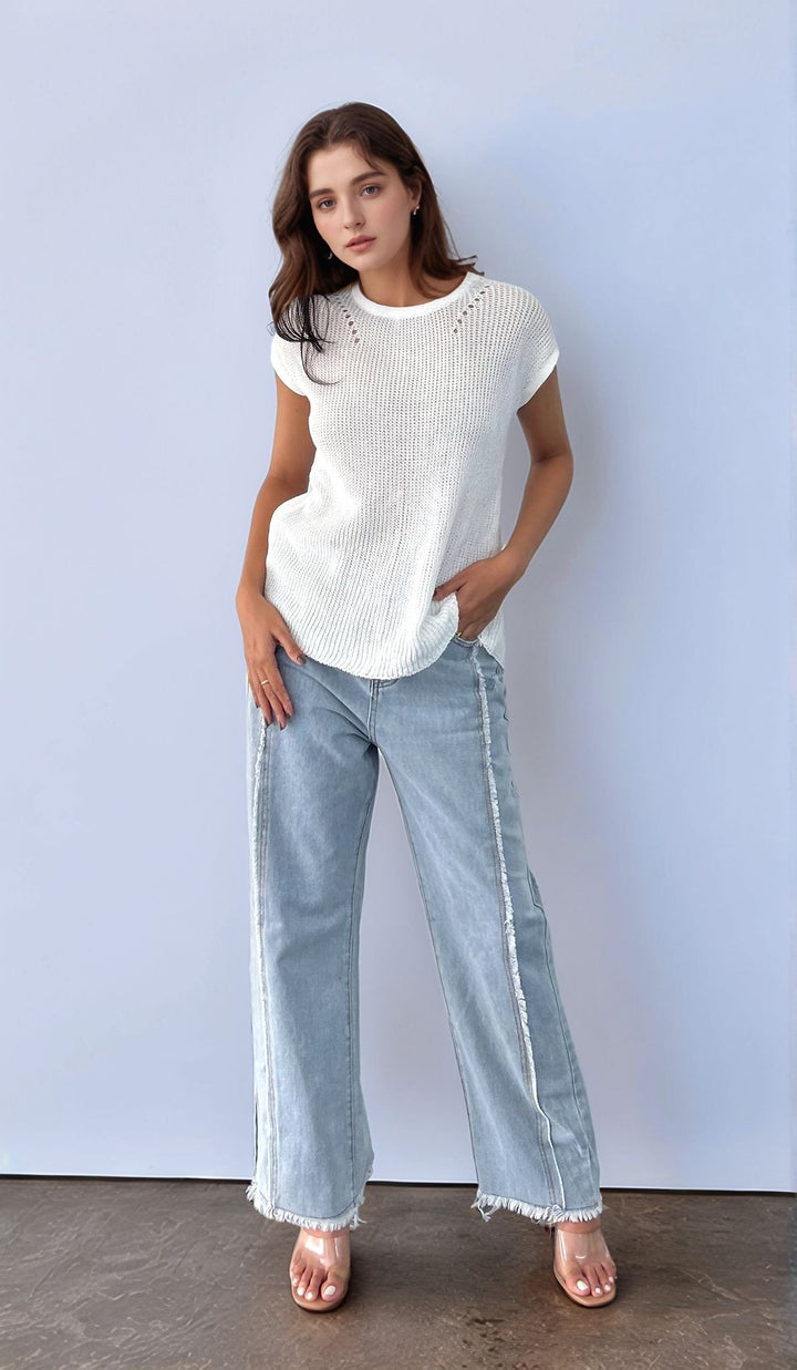 White Back Button Through Top