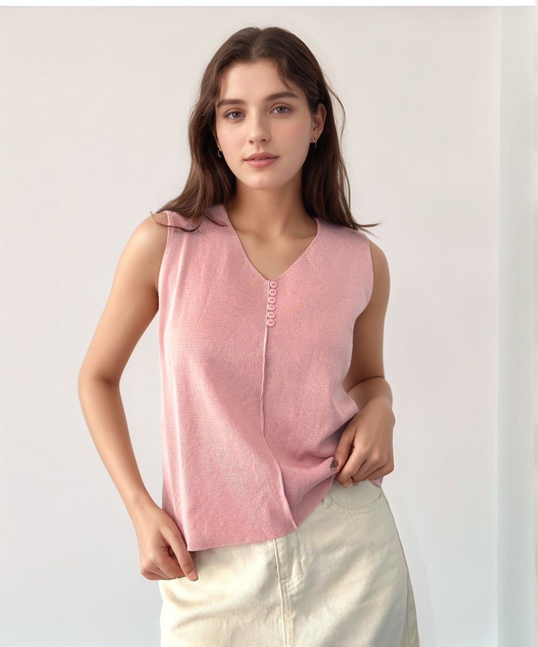 Pink Tank Top with Embroidery Detailing