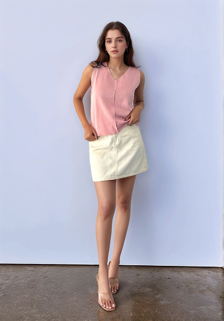 Pink Tank Top with Embroidery Detailing