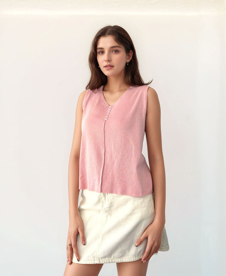 Pink Tank Top with Embroidery Detailing