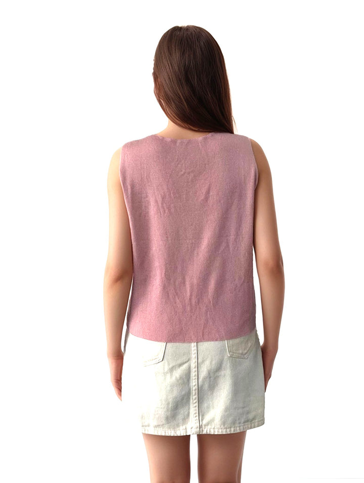 Pink Tank Top with Embroidery Detailing