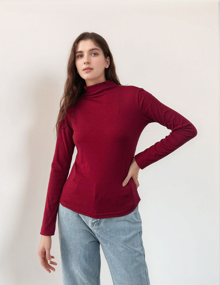 Red High Neck Ribbed Top