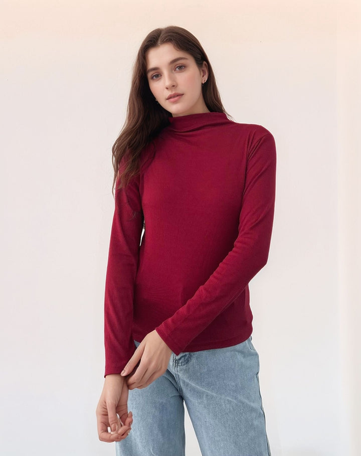 Red High Neck Ribbed Top