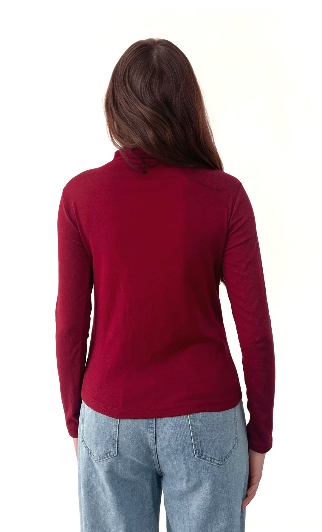 Red High Neck Ribbed Top
