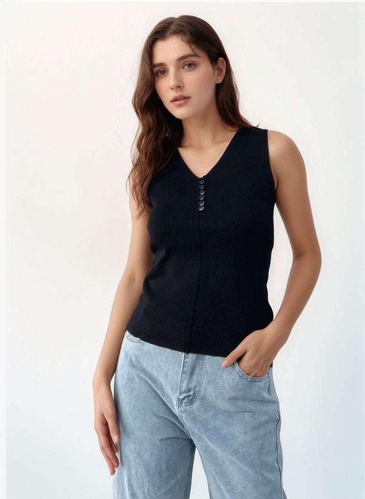 Black Tank Top with Embroidery Detailing