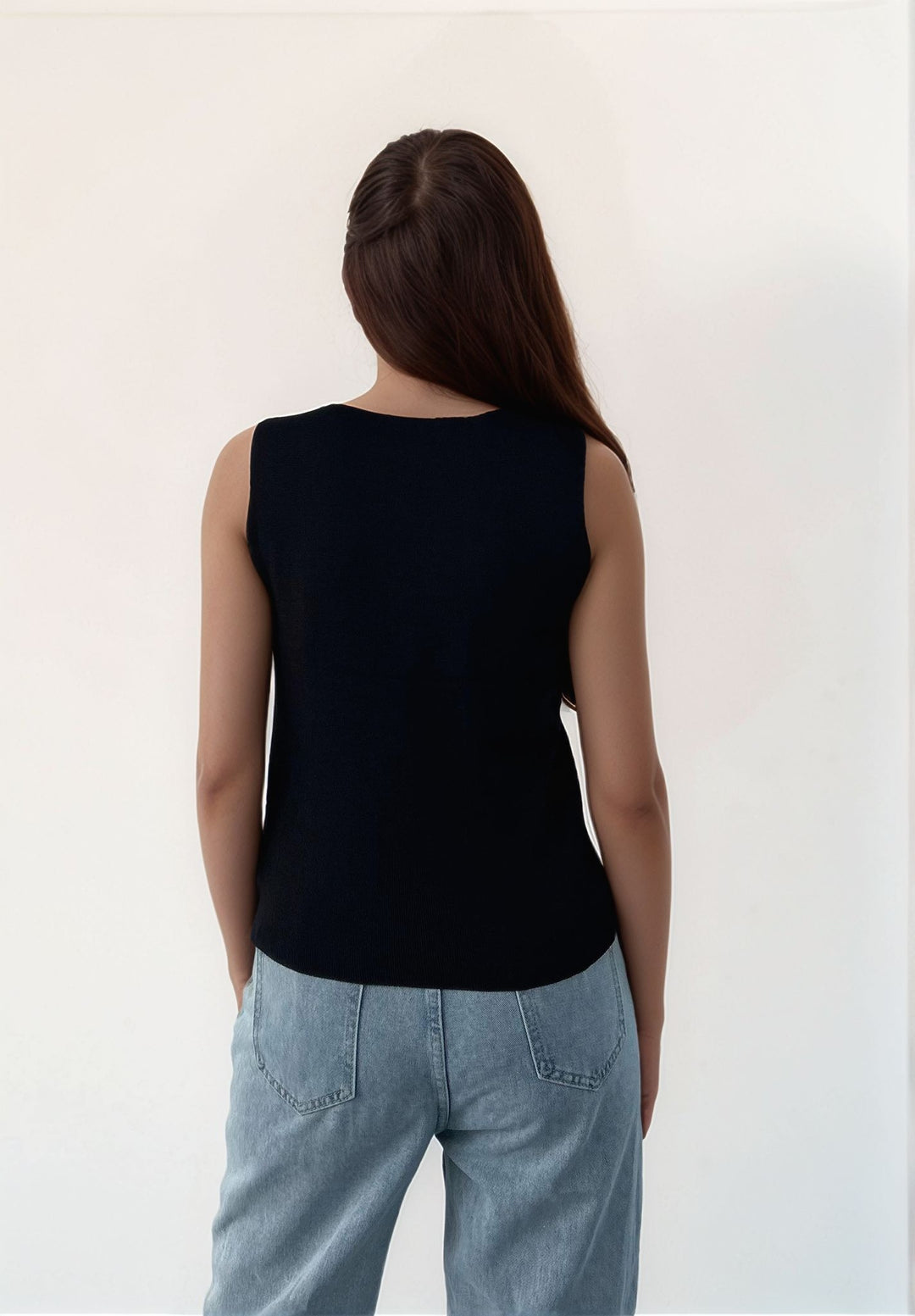 Black Tank Top with Embroidery Detailing