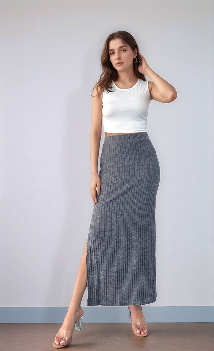 Black Rib Maxi Skirt