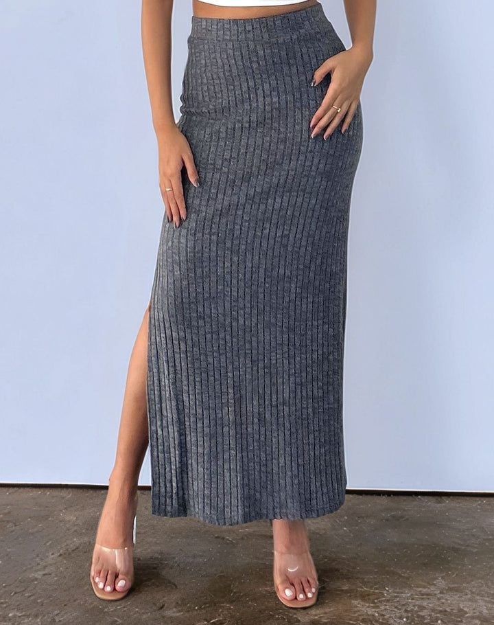 Black Rib Maxi Skirt