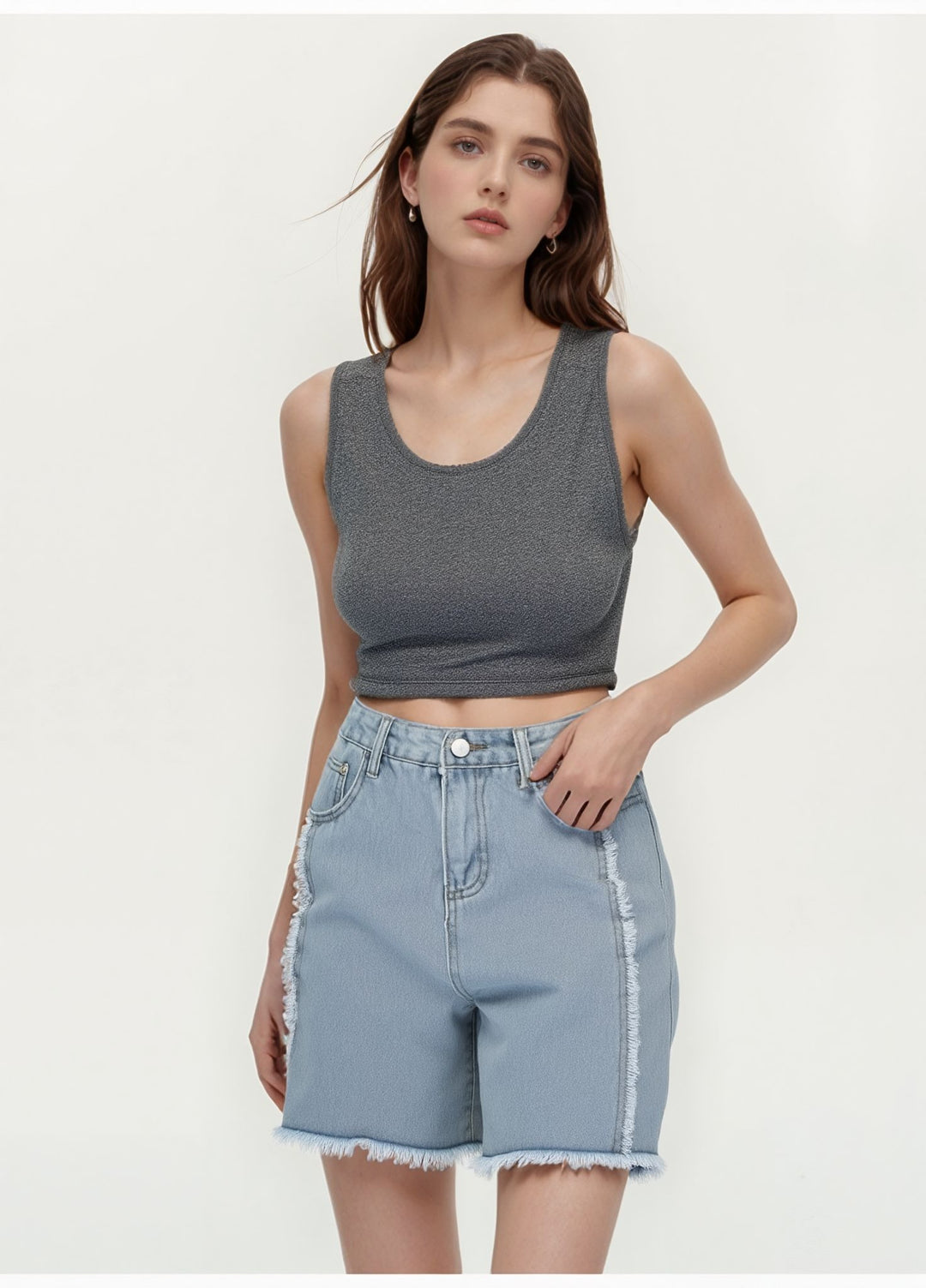 Charcoal Basic Cropped Tank Top