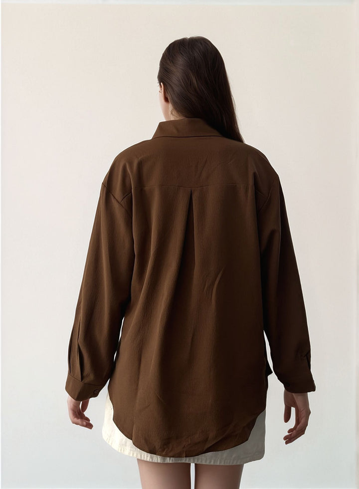 Brown Over Sized Smocking Shirt